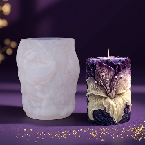 Lily embossed cylinder candle - embossed,